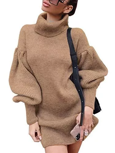 Minetom Freizeit Minetom Damen Pullover Kleid Rollkragen Minikleid Winterkleid Strickkleid Warm Langarm Oversize Stricksweat Strickpullover Lose Sweatkleid Pulli