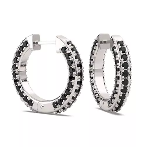 Schöner-SD Schmuck Schöner-SD Ohrringe Creolen mit Steinen schwarz oder weiß in Silber rhodiniert oder vergoldet