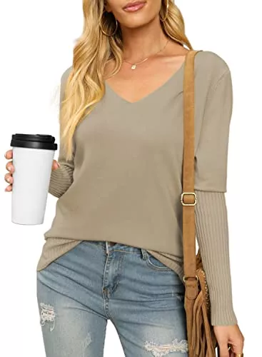 Breampot Pullover & Strickmode Breampot Pullover Damen Casual Winter Kaschmirimitat Pullover Strickpullover Langarm V-Ausschnitt Lose Pulli Oberteile