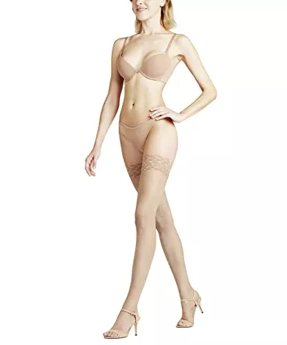 FALKE Socken & Strümpfe FALKE Stay Up Shelina 12 Denier Toeless Damen hautfarbe halterlose Strümpfe ohne Muster transparent reißfest dünn mit Spitze und Silikonband 1 Paar