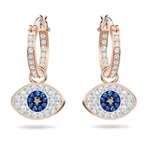 Swarovski Schmuck Swarovski Symbolic Evil Eye Kreolen, Rosé Vergoldetes Schmuckstück mit Blauen, Schwarzen und Klaren Swarovski Kristallen