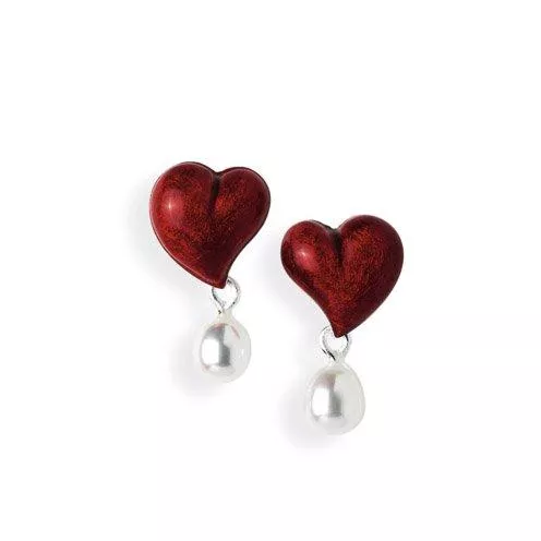 Heartbreaker Schmuck Heartbreaker rote Herz Ohrstecker mit Süßwasserperle in Echtsilber | Kollektion Crown of my Heart | Ohrringe aus 925 Sterlingsilber | Herz Ohrstecker für Damen | LD LP 24 RM