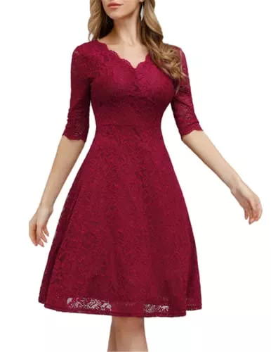 JASAMBAC Cocktail JASAMBAC Cocktailkleid für Damen, Vintage, Hochzeit, Gäste, Spitze, Midikleid, Party