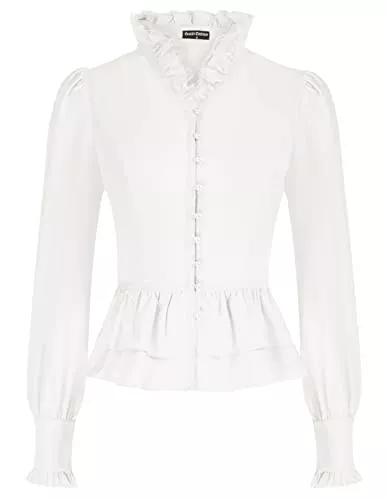 SCARLET DARKNESS Langarmblusen SCARLET DARKNESS Bluse Damen, Langarm Bluse Spitze Steampunk Elegant Gothic Stehkragen mit Rüschen Langarmshirt Business Party