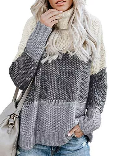 FIYOTE Pullover & Strickmode FIYOTE Pullover Damen Strickpullover Farbblock Pullis Casual Winter Sweater Sweatshirt Winter Bluse Streifenpullover S-XXL