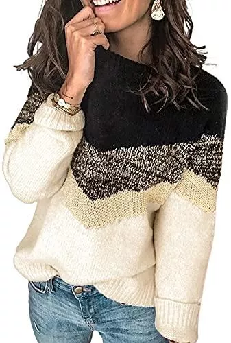 ANCAPELION Pullover & Strickmode ANCAPELION Ancapelio Damen Grobstrick Pullover Casual Stricken Sweater Lange Ärmel Pulli Farbblock Sweatshirt Elegant Jumper Rundhals Lose Oberteile Herbst Winter Outwear für Frauen