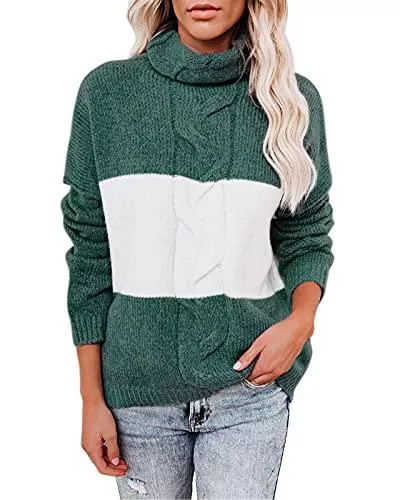 ANCAPELION Pullover & Strickmode ANCAPELION Ancapelio Damen Grobstrick Pullover Casual Stricken Sweater Lange Ärmel Pulli Farbblock Sweatshirt Elegant Jumper Rundhals Lose Oberteile Herbst Winter Outwear für Frauen