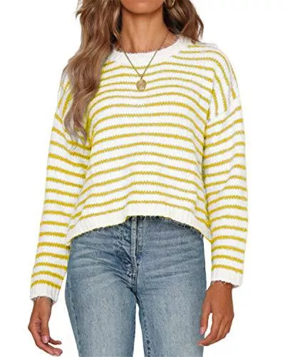 YOINS Pullover & Strickmode YOINS Pullover Damen Streifen Sweatshirt Oberteile Strickpullover Farbblock Sweater V-Ausschnitt Jumper Langarmshirts Tops Hemd Shirt