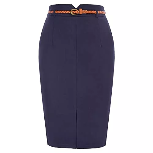 Belle Poque Röcke Damen Hohe Taille 50s Rockabilly Vintage Retro Rock A-Linie Knielang mit Gürtel Business Rock mit Gürtel BP0360S22