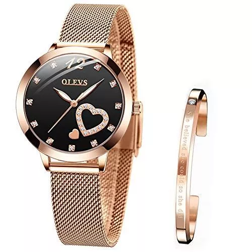Verhux Uhren Armbanduhr Damen Lässige Mode wasserdichte Rosegold Edelstahlband Quarz Uhren Geschenke für Frauen