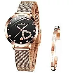 Verhux Uhren Armbanduhr Damen Lässige Mode wasserdichte Rosegold Edelstahlband Quarz Uhren Geschenke für Frauen
