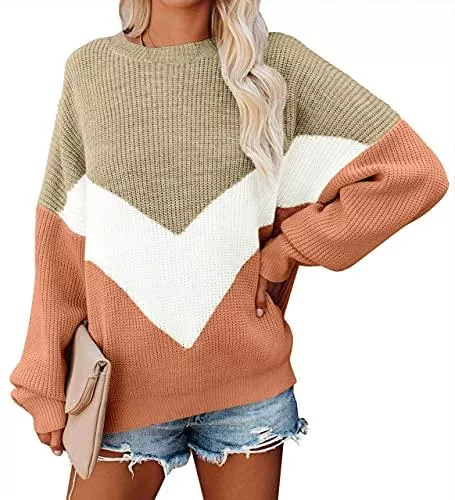 BesserBay Pullover & Strickmode BesserBay Damen Warme Strickpullover mit Farbblock aus Weichem Grobstrick S-XL