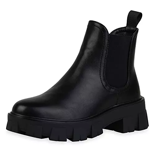 VAN HILL Stiefel VAN HILL Damen Klassische Stiefeletten mit Blockabsatz Plateau Vorne Profilsohle