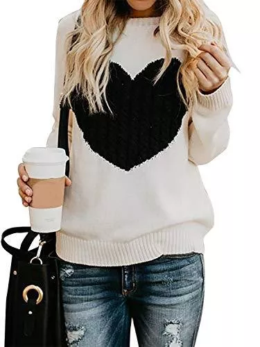 FGFD&amp;OU Pullover & Strickmode FGFD&amp;OU Pullover Damen Oversize Strickpullover Pulli Rundhals Elegant Casual Sweatshirts Weihnachtspulli