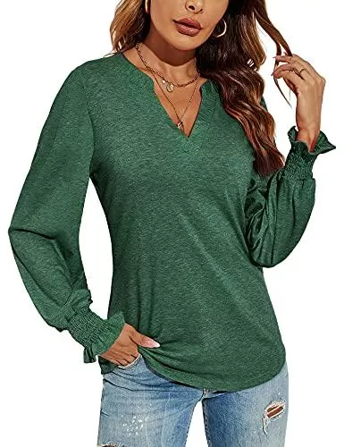 Avoogue Langarmblusen Avoogue Basic T-Shirt Damen V Ausschnitt,Sommer Casual Langarm Tshirt Damen Bluse &amp; Einfarbig Elegant T Shirts Blusen