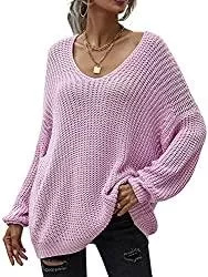 Cyiozlir Pullover & Strickmode Cyiozlir Neue europäische und amerikanische einfarbige Pullover Pullover V-Ausschnitt Temperament Pendler lose große Pullover Frauen