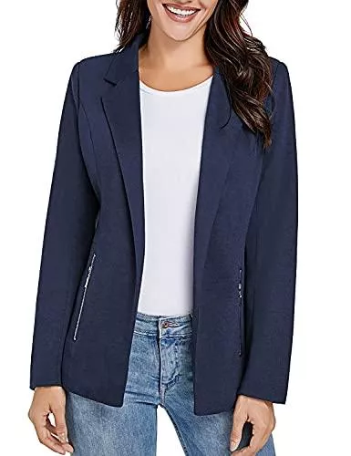 Luyeess Blazer Luyeess Lässiger Damen-Blazer, langärmelig, vorne offen, mit Reißverschluss