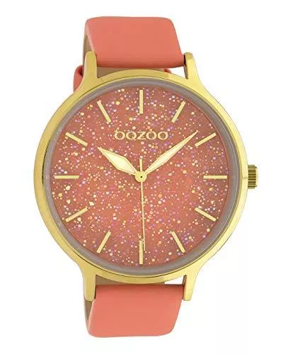 Oozoo Uhren Oozoo Damenuhr mit Lederband Glitter Line mit bunten Glitzer Elementen im Zifferblatt XXL 48 MM