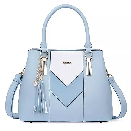 Pomelo Best Taschen & Rucksäcke Pomelo Best Damen Handtasche Mehrfarbig gestreift V-förmiges Design (Hellblau)