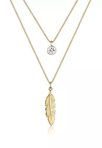 Elli Schmuck Elli Halskette Damen Feder Boho Kristalle in 925 Sterling Silber