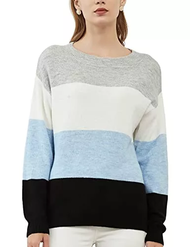 Woolen Bloom Pullover & Strickmode Woolen Bloom Damen Lässiger Farbblock Strickpullover Oberteile Strick Oversize Gestreift Pullover Rundhals Pulli langärmeligem übergroßen Sweater Sweatshirt Herbst Winter