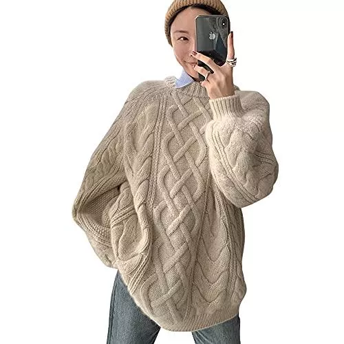 Aurora Design Pullover & Strickmode Aurora Design Damen Pullover Winter Winterpullover Grobstrick Strickpullover Strickpulli Sweater Lässig Outwear Casual Einfarbig