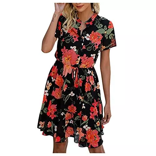 VEMOW Freizeit VEMOW Elegante Damen Frauen Kalte Schulter Kurzarm Criss Kreuz T-Shirt Casual Täglichen Party Strand Im Freien Kleid Mit Tasche