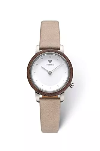 KERBHOLZ Uhren KERBHOLZ Holzuhr – Masterpieces Collection Sophie analoge Damenuhr, Quarz Uhr mit Naturholz Gehäuse, echtes Lederarmband, Durchmesser 27mm