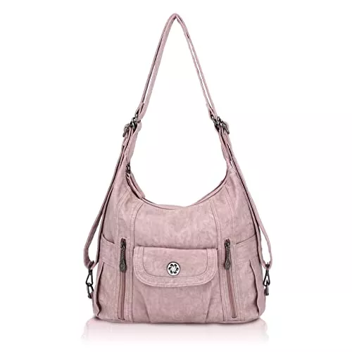 Angel Kiss Taschen & Rucksäcke Angel Kiss Tasche Damen Handtasche Umhängetaschen Schultertasche Ultra Soft Washed Lederhandtasche elegante Damenhandtasche Henkeltaschen mit vielen fächern (Rosa)