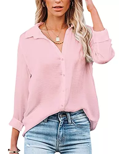 NONSAR Langarmblusen NONSAR Damen Bluse V-Ausschnitt Hemden Elegant Langarm Casual Arbeit Oberteile mit Knöpfen Tops Langarmshirt