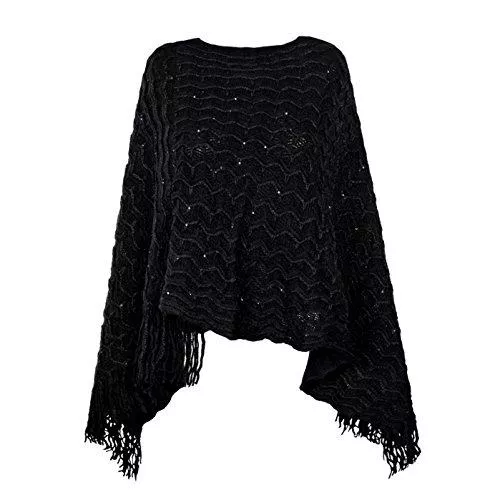 MyBeautyworld24 Strickjacken MyBeautyworld24 Damen Poncho mit U Boot Ausschnitt in Dreiecksform Cape Strick Pullover Kuscheliger Überwurf Farbe schwarz