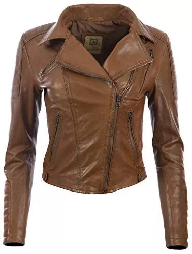 Aviatrix Jacken Aviatrix Damen superweiche Lederjacke mit asymmetrischem Reißverschluss (K014)