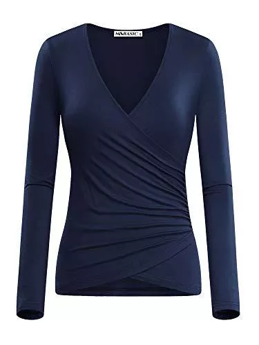 MSBASIC Langarmblusen MSBASIC Damen Langarmshirt Tiefe V Ausschnitt Kreuz Wickeln Ärmellos Kurzärm Langärm Tops