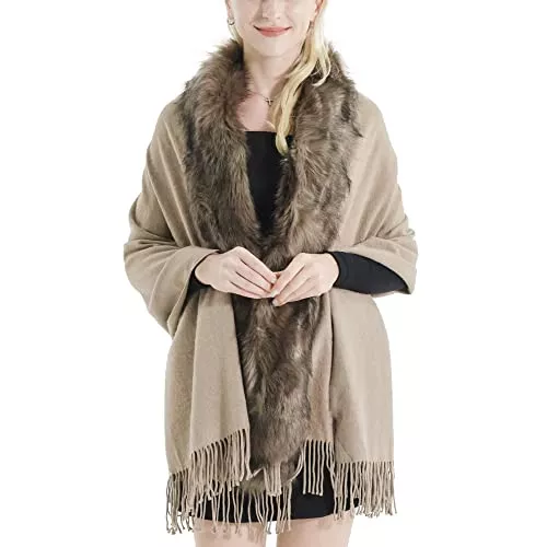 ZLYC Strickjacken ZLYC Damen Winter Kunstpelz Poncho Strick Schal Warm Cape Cardigan