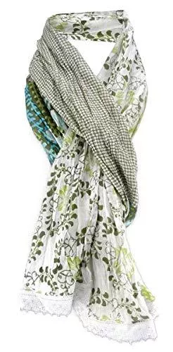 TigerTie Schals & Tücher TigerTie - Damen Halstuch in grün oliv Blumenmuster Gr. 180 cm x 50 cm