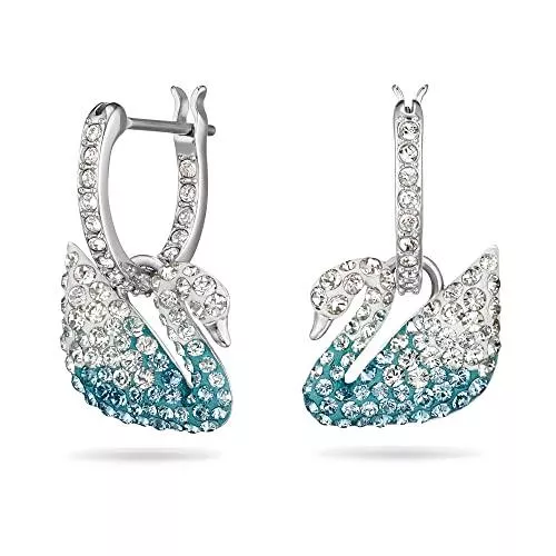 Swarovski Schmuck Swarovski Iconic Swan Ohrringe, Rhodinierte Kreolen mit Funkelndem Schwan-Anhänger