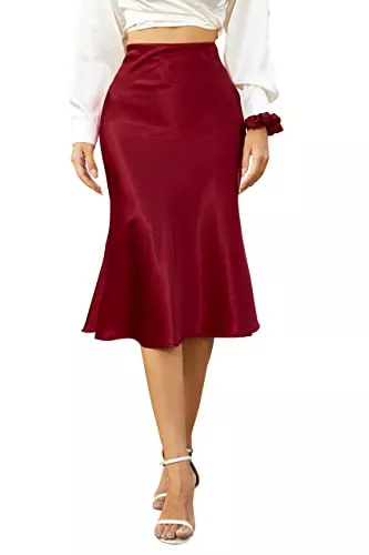 Alcea Rosea Röcke Alcea Rosea Damen High Waist Midi Rock Fishtail Seidiger Satinrock Business Bleistiftrock Party Cutting Rock S-XXXL