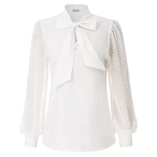 Kate Kasin Langarmblusen Kate Kasin Damen Langarm Casual Oberteil Basic Tops Bluse Vintage Hemd T-Shirt mit Schleife KKA02153