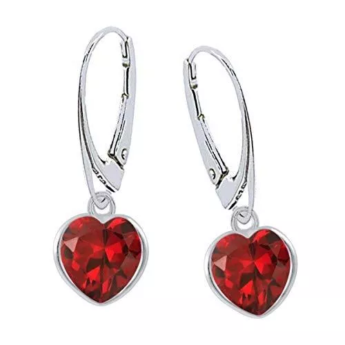 Goldene Hufeisen Schmuck Granat Herz Ohrringe Silber 925 Hängend mit Zirkonia Stein Mädchen Damen Hängeohrringe