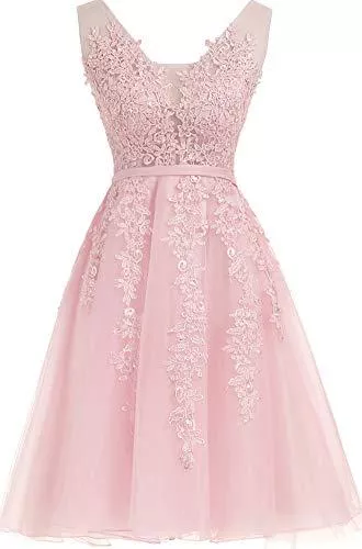 EverBeauties Cocktail EverBeauties Knielang Damen Abendkleider Perlstickerei Spitze Applique T¨¹ll Kurz Ballkleid
