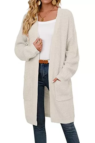 YIIYIDATON Strickjacken YIIYIDATON Damen Casual Gestrickt Lange Strickjacken Wintermantel Cardigan mit Taschen
