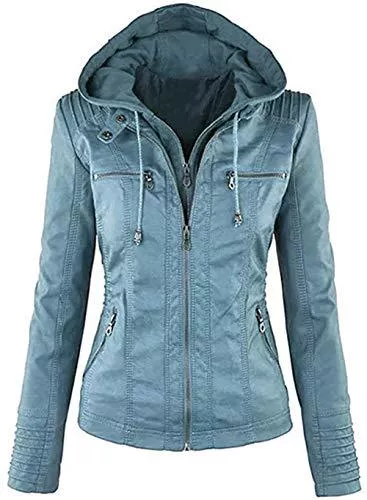Seamido Jacken Seamido Damenjacke, Lederjacke, Damen, Jacke, Kunstleder, abnehmbarer Hut