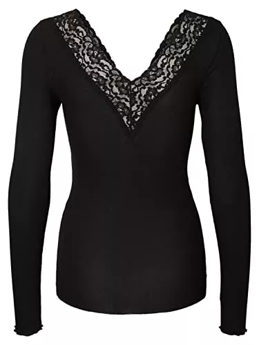 PIECES Langarmshirts PIECES Female Oberteil Spitzenrand V-Ausschnitt