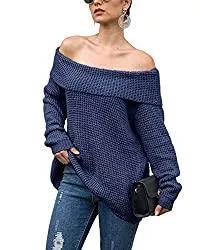 Style Dome Pullover & Strickmode Style Dome Pullover Damen Revers Schulterfrei Tunika Langarmshirt Stricken Bluse Langarm Solid