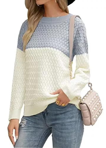 Cassiecy Pullover & Strickmode Cassiecy Damen Strickpullover Winter Langarm Farbblock Pullover Lose Aushöhlen Rundhals Lose Mode Sweatshirt