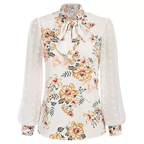 Kate Kasin Ärmellose Blusen Kate Kasin Damen Langarm Casual Oberteil Basic Tops Bluse Vintage Hemd T-Shirt mit Schleife KKA02153