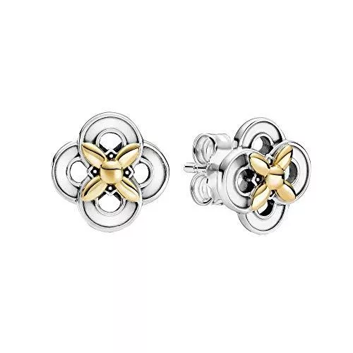 Pandora Schmuck Pandora Zweifarbige Blumen Ohrstecker in Sterling-Silber und 14 Karat Gold aus der Pandora Moments Collection