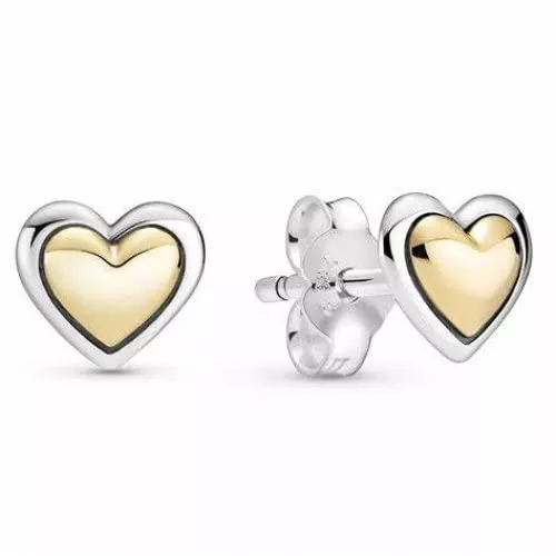 Pandora Schmuck Pandora Gewölbtes goldenes Herz Ohrstecker aus Sterling-Silber und 14 Karat Gold, 299389C00