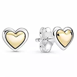 Pandora Schmuck Pandora Gewölbtes goldenes Herz Ohrstecker aus Sterling-Silber und 14 Karat Gold, 299389C00