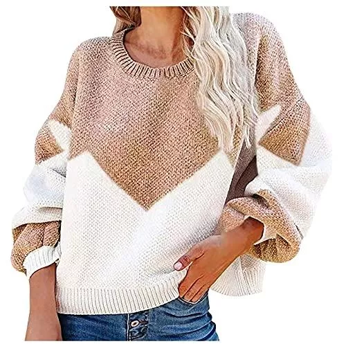 pour Pullover & Strickmode pour Damen Boho Pullover & Strickjacken für Damen Casual Loser Pullover Farbblockierender Große Yards Rundhalspullover Patchwork-Pullover
